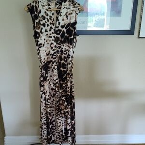 Alex Marie Satin Animal Print Midi Dress, Size 6